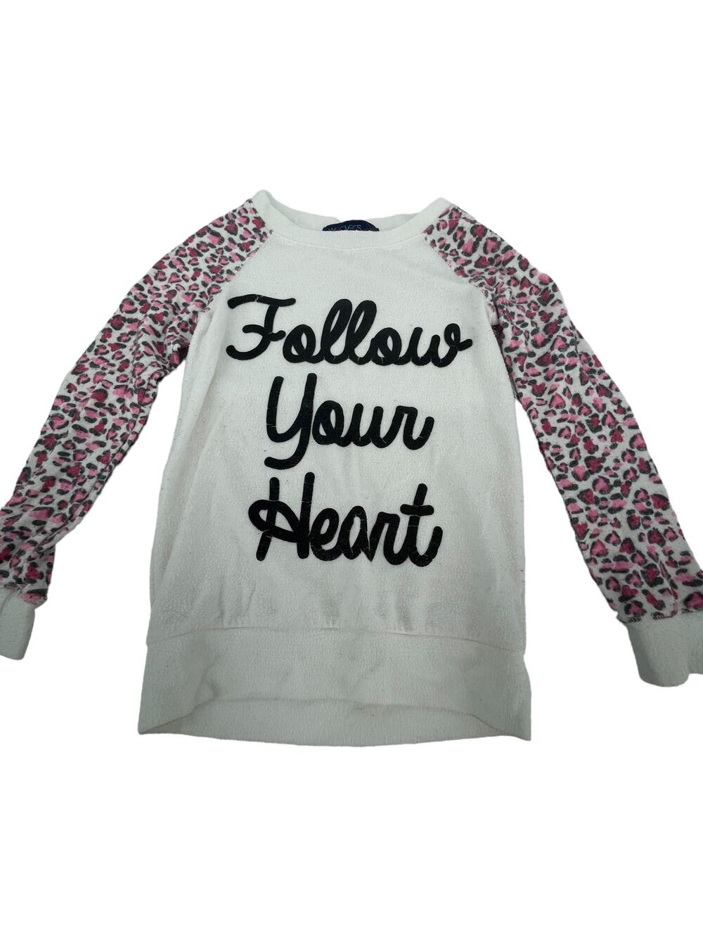Weavers Girls Leopard Print Follow Your Heart Sweater Youth Size Small